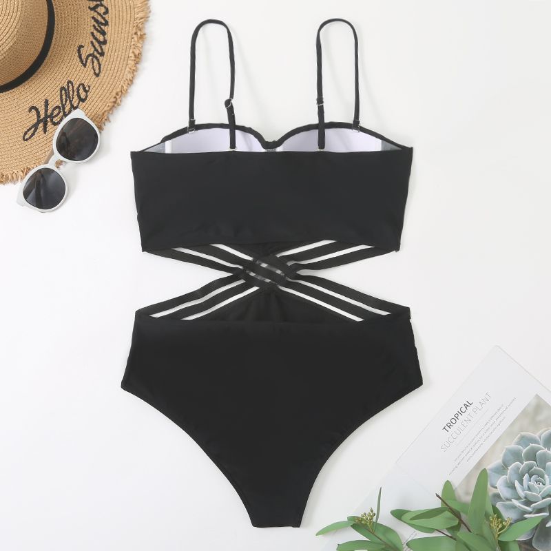 2022 New Amazon Cross-Border One-Piece Swimsuit Female Sense European And American High-Waisted Bikini Solid Color Swimsuit Bikini Manufacturers Wholesale details Picture