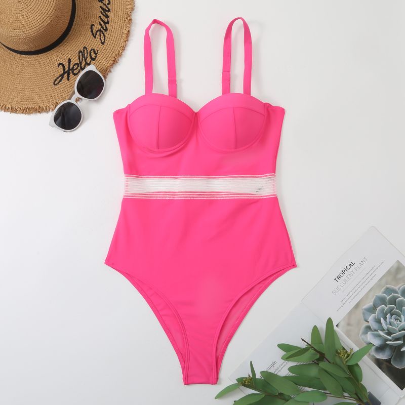 [Factory Direct Sales] 2022 New Sports One-Piece Swimsuit Female Sense European And American Solid Color High Waist Swimsuit Foreign Trade Bikini Amazon Cross-Border Bikini Cover Swimsuit Outside The Single Manufacturer Wholesale