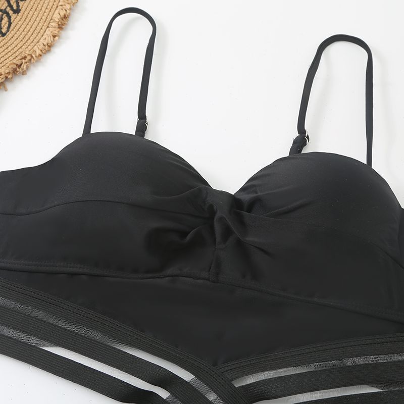 2022 New Amazon Cross-Border One-Piece Swimsuit Female Sense European And American High-Waisted Bikini Solid Color Swimsuit Bikini Manufacturers Wholesale Specification drawing