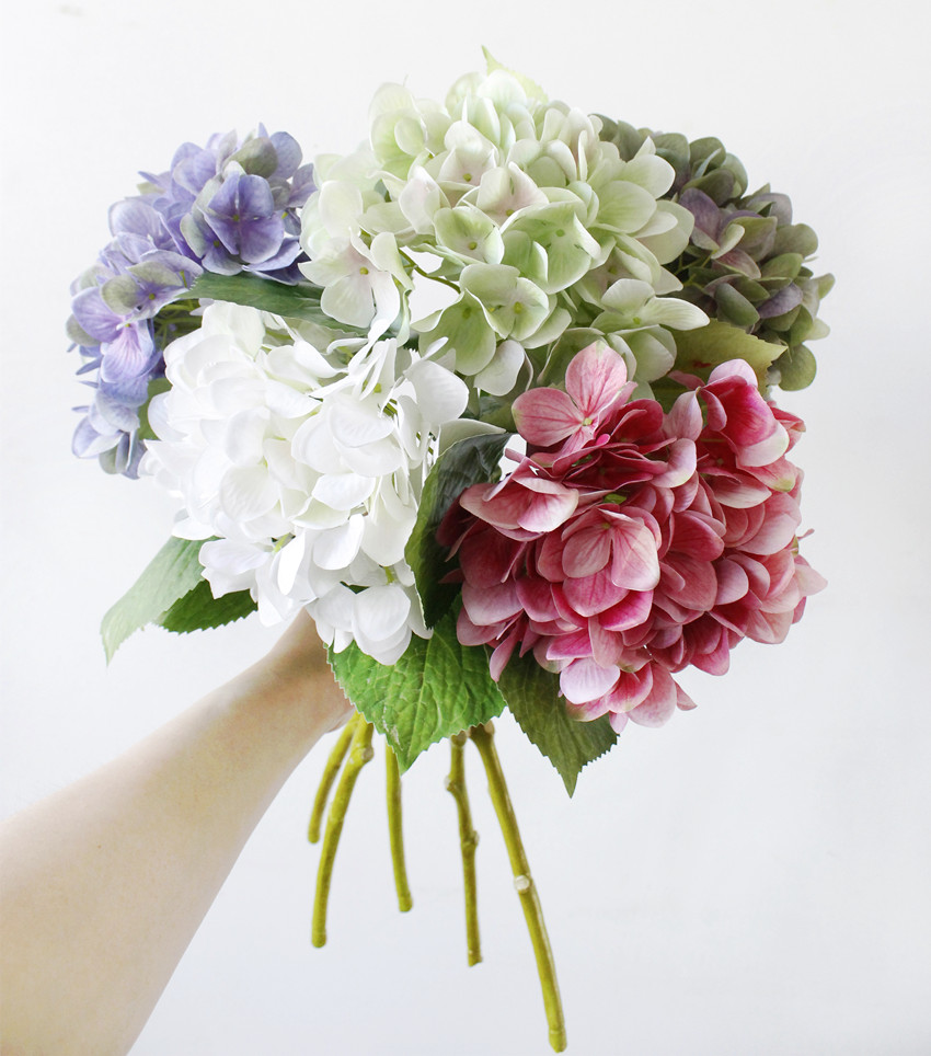 New 3D color hydrangea artificial flower, mid-to-high-end artificial flower, wedding hydrangea flower arrangement, home decoration, 3-leaf silk flower L1700 pic 1