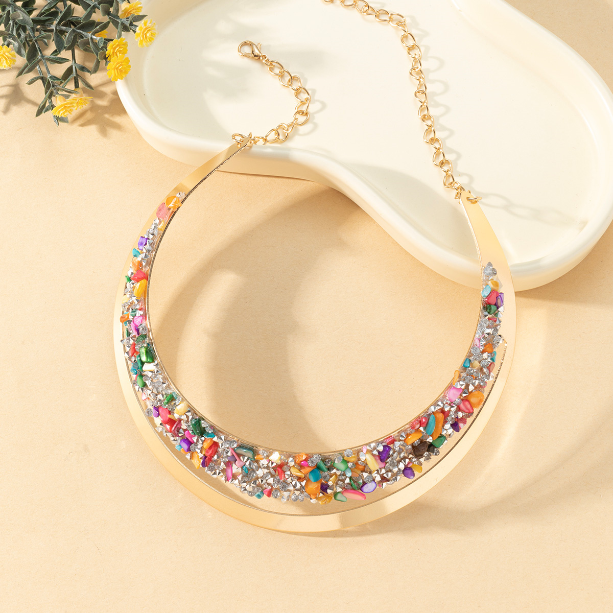 European and American fashion popular color women's metal stone collar thumbnail