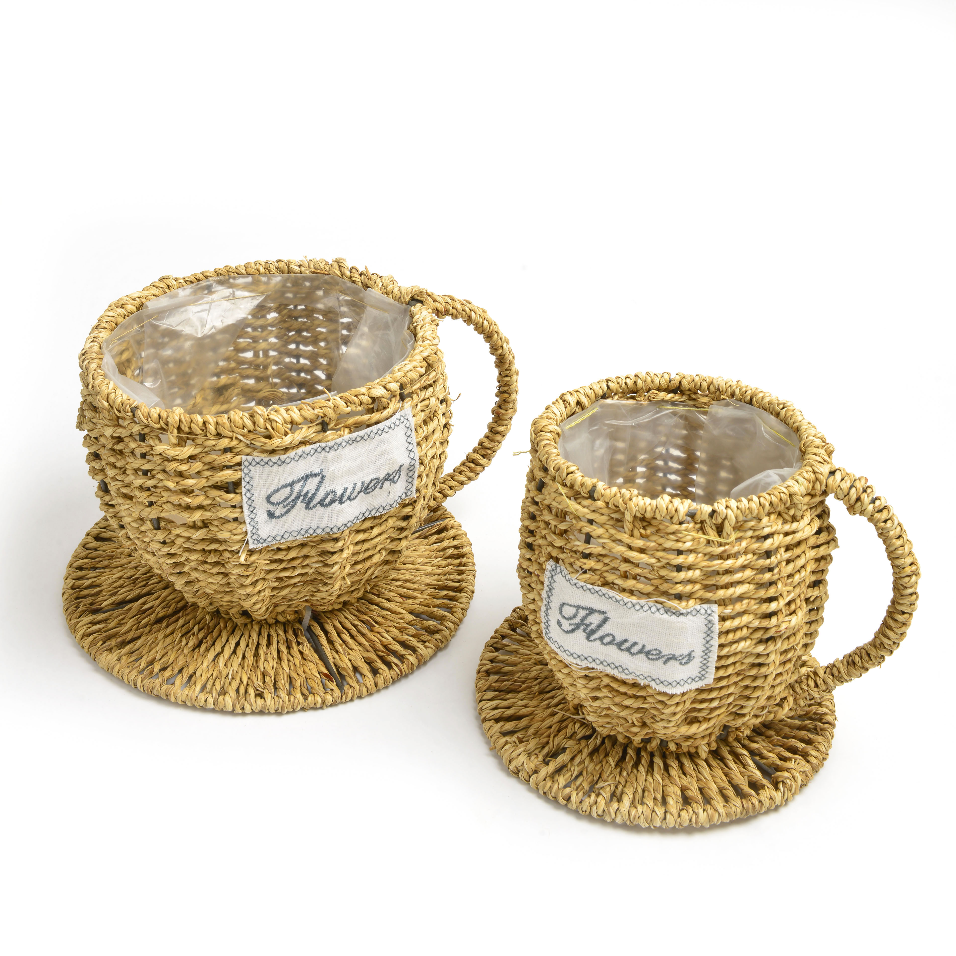 2022 new coffee cup style hemp rope woven flower basket thumbnail