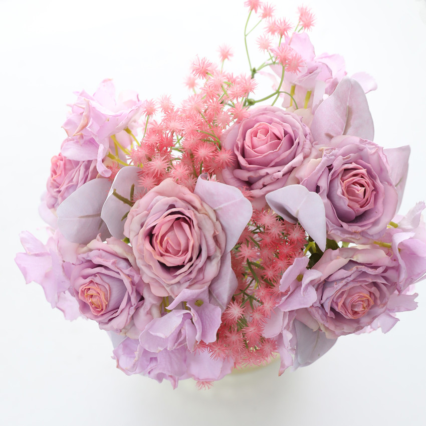 Artificial flower moisturizing rose hydrangea bouquet, artificial flower home decoration cross-border bouquet edge rose wedding hand bouquet HD746 pic 2