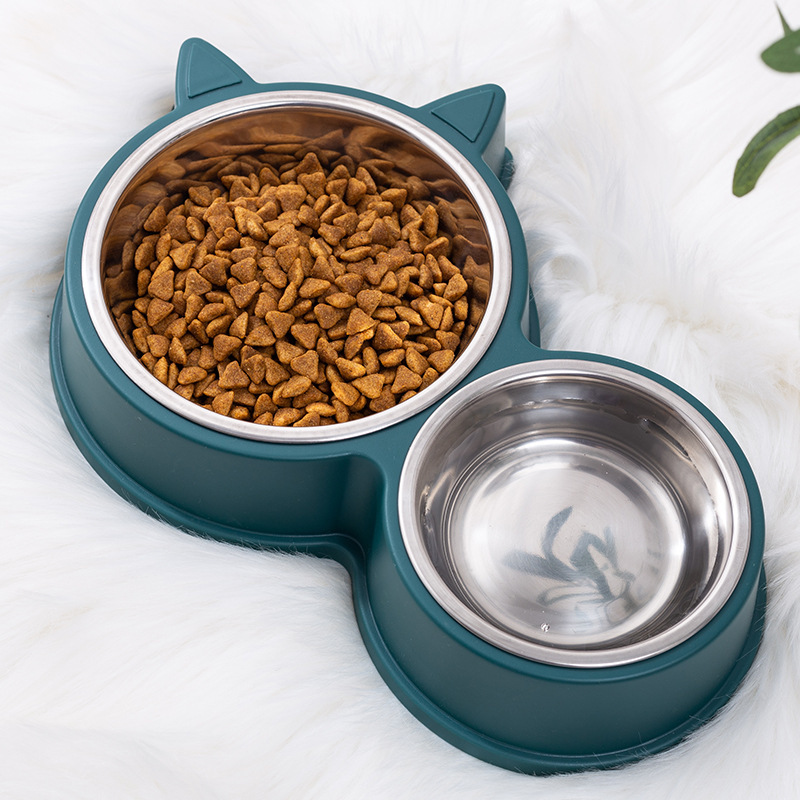 New pet double-bowl feeding and water bowl integrated, dog and cat food and meal bowl, anti-slip and anti-bottom tipping pet supplies details Picture