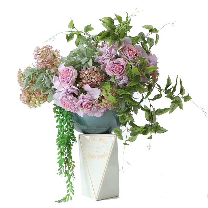 Artificial flower moisturizing rose hydrangea bouquet, artificial flower home decoration cross-border bouquet edge rose wedding hand bouquet HD746 pic 3