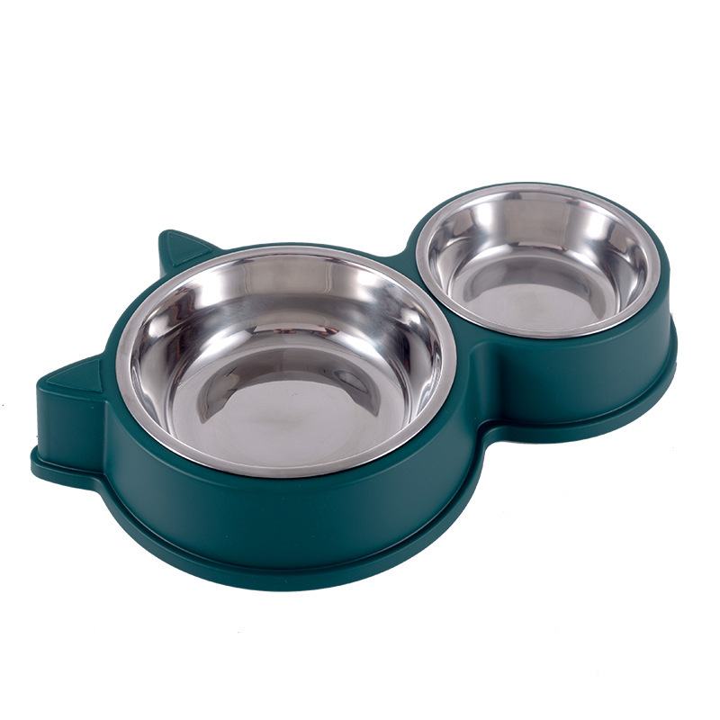 New pet double-bowl feeding and water bowl integrated, dog and cat food and meal bowl, anti-slip and anti-bottom tipping pet supplies Item Picture