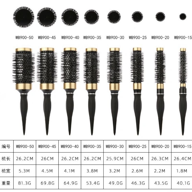Aluminum Tube Curly Hair Comb Roll Comb For Men Air Bangs Curly Hair Comb Specification drawing
