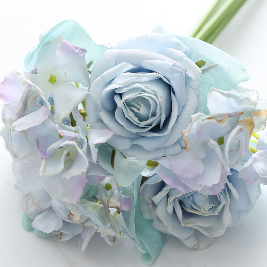 Artificial flower moisturizing rose hydrangea bouquet, artificial flower home decoration cross-border bouquet edge rose wedding hand bouquet HD746 pic 5