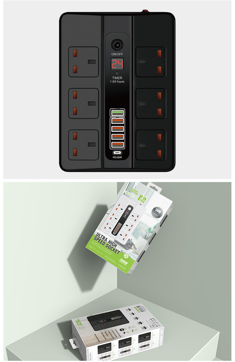 38W大功率定时英式排插PD20W新款快充+QC3.0快速充电协议智能插座详情5