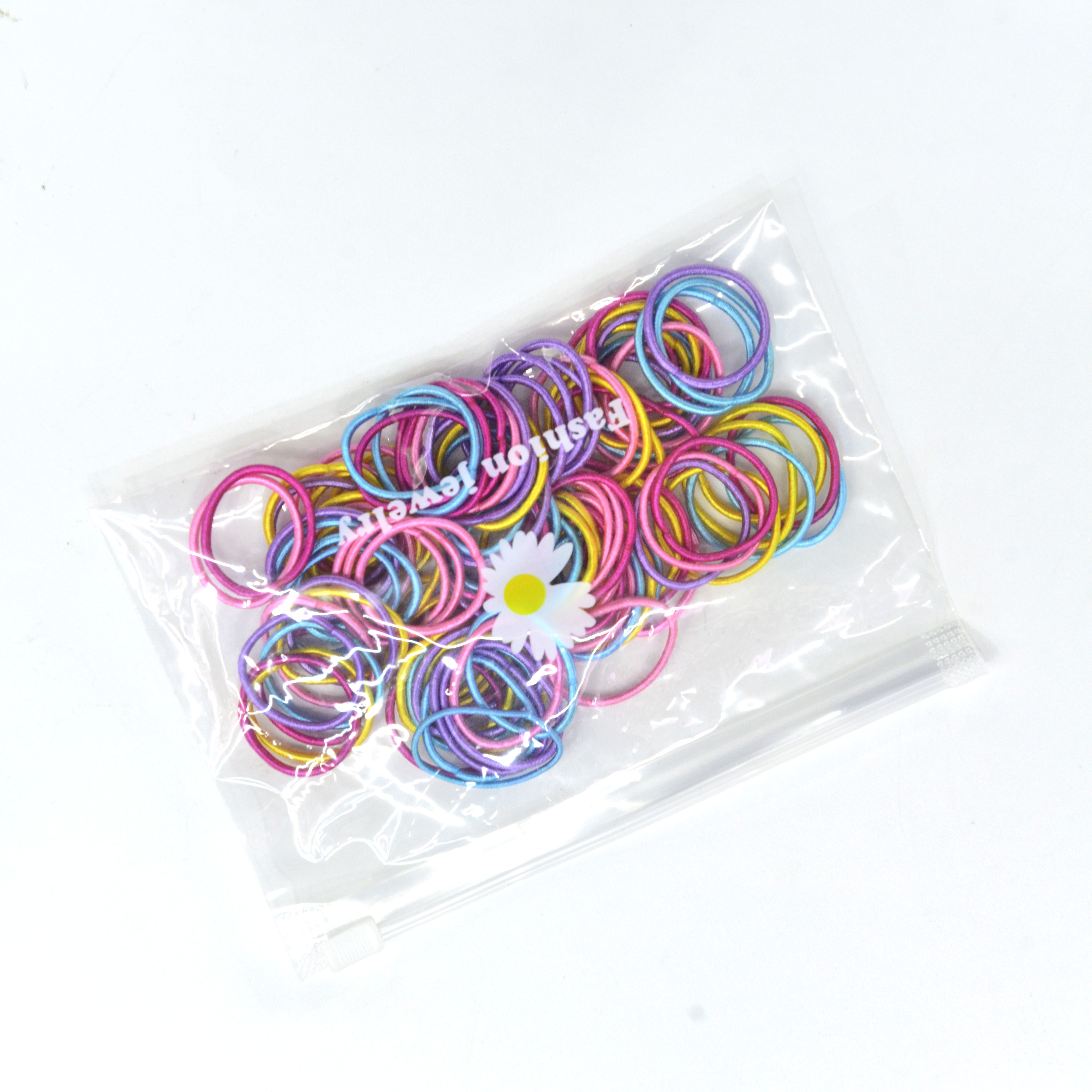 The 2022 new Internet celebrity zipper bag contains 100 children's rubber band mixed color scrunchie hair accessories thumbnail