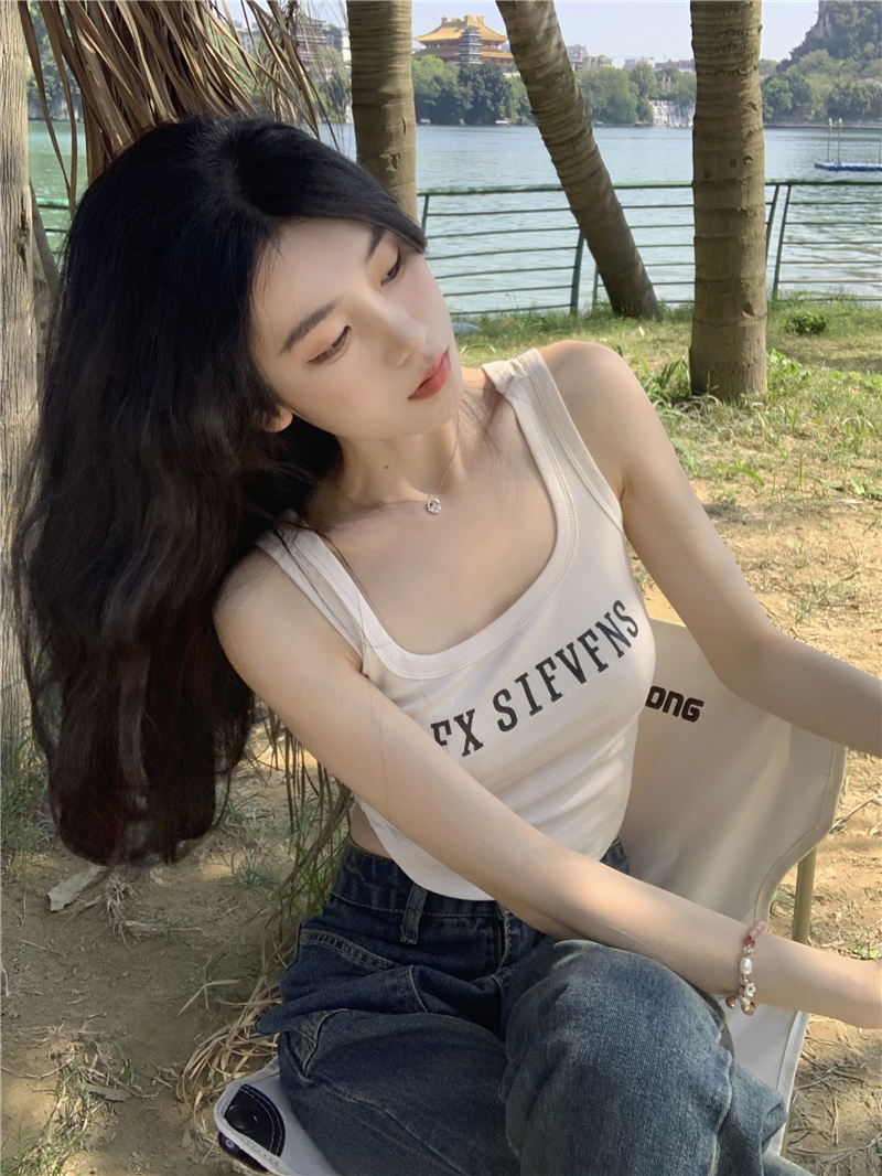 美式运动白色吊带小背心女夏季辣妹纯欲无袖紧身显瘦内搭上衣外穿详情2