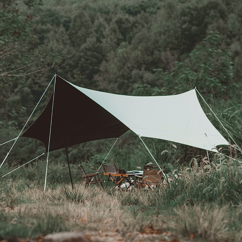 Xanuoduoji outdoor black rubber hexagonal canopy camping thickened rainproof, sunshade and portable simple canopy details Picture