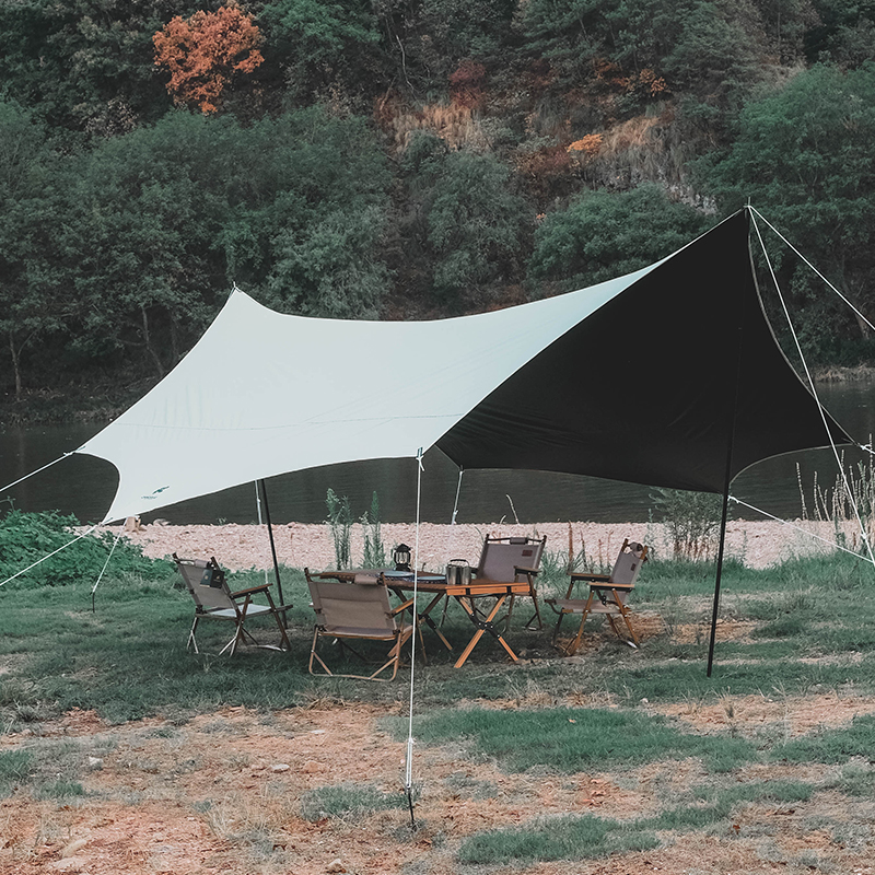 Xanuoduoji outdoor black rubber hexagonal canopy camping thickened rainproof, sunshade and portable simple canopy