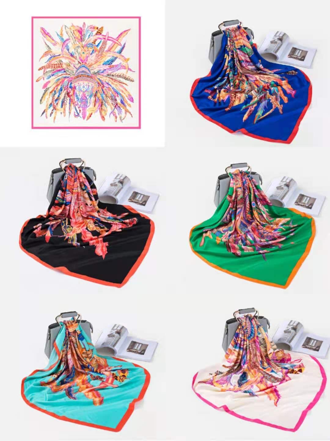 Classic twill feather print large square scarf spot scarf woman thumbnail