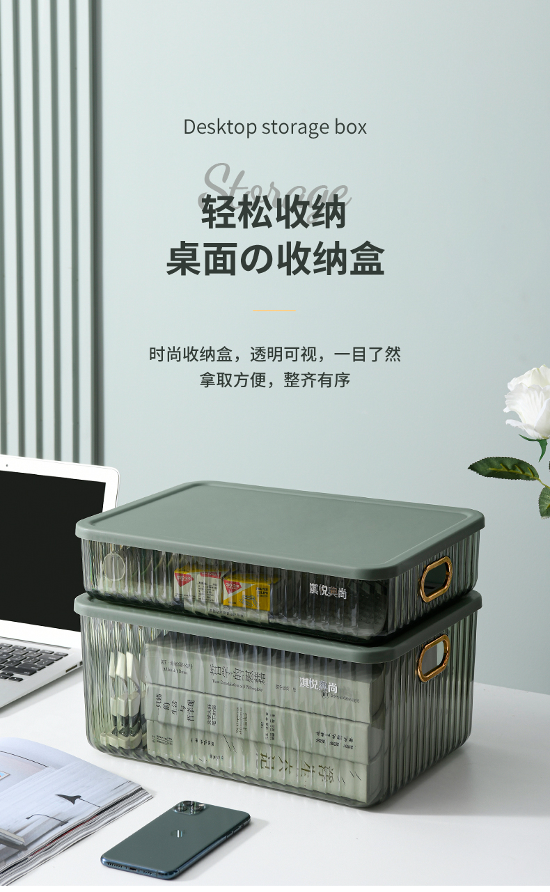 PET three-color storage box with lid pic 1