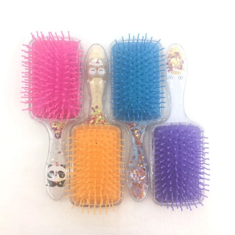Oval transparent glitter powder air cushion massage comb, plastic massage anti-static comb, plastic printed cute airbag comb Specification image