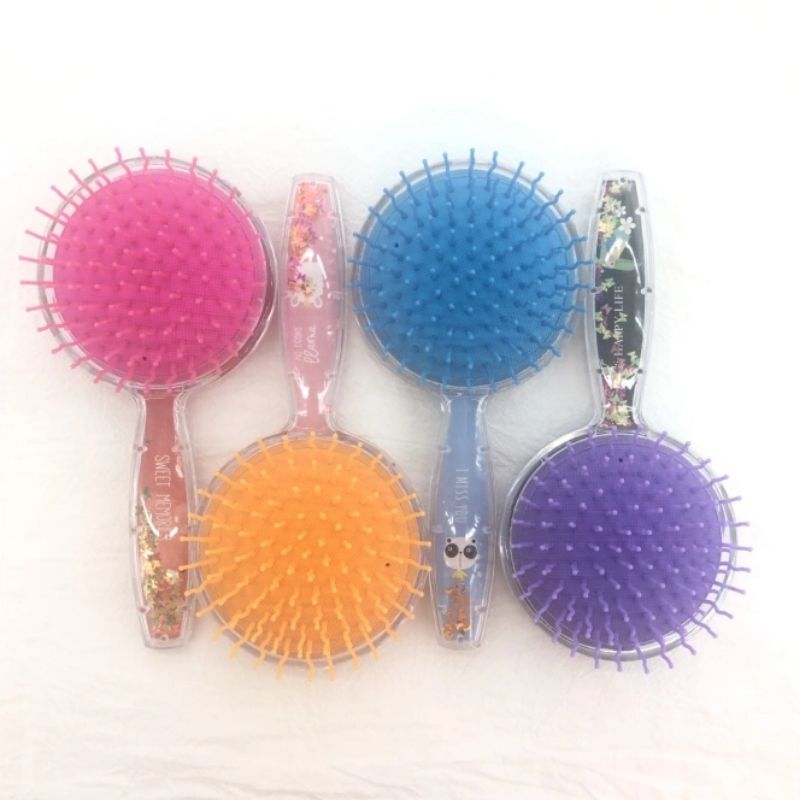 Round transparent glitter powder air cushion massage comb, plastic massage anti-static comb, plastic printed cute airbag comb Specification image