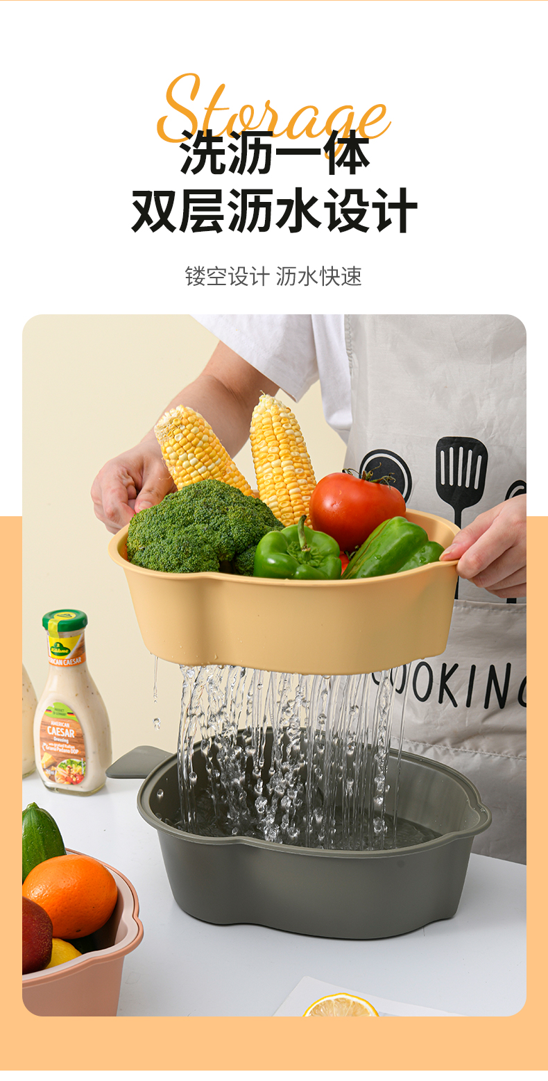 新款榛果沥水篮双色双层洗菜篮详情4