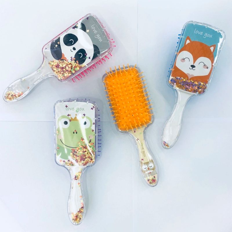 Square transparent glitter powder air cushion massage comb, plastic massage anti-static comb, plastic printed cute airbag comb