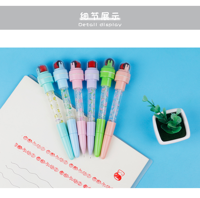 卡通多功能六色泡泡写字发光网红魔法笔滚轮可爱印章卡通圆珠笔详情5