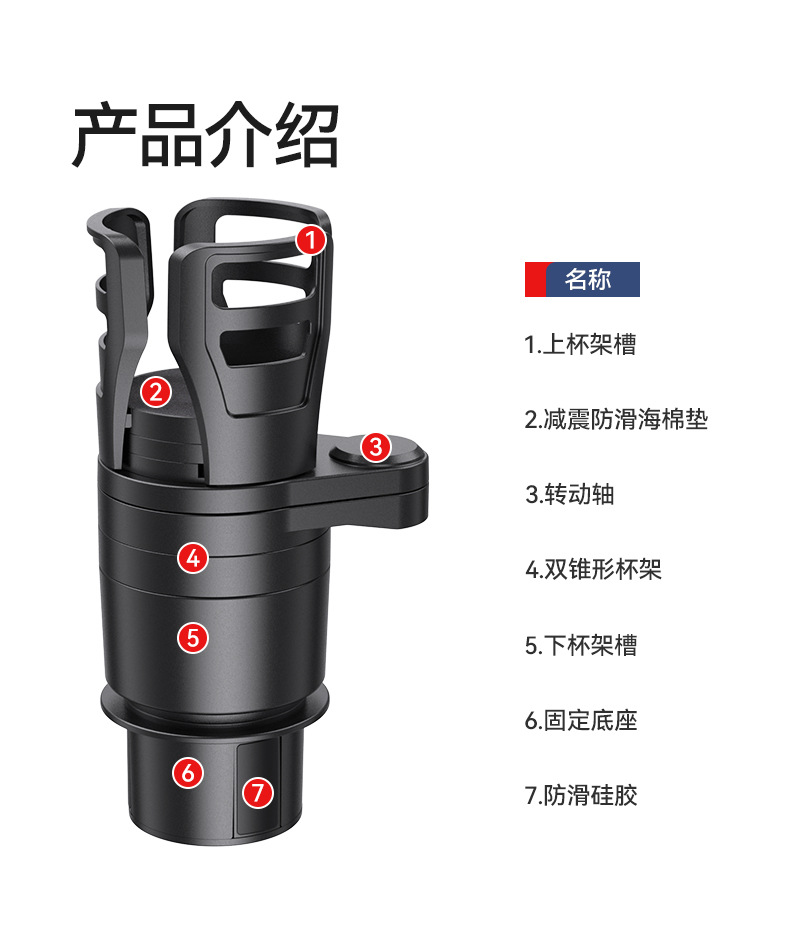 汽车多功能车载水杯架车载置物架 汽车饮料架可伸缩旋转汽车杯架详情8