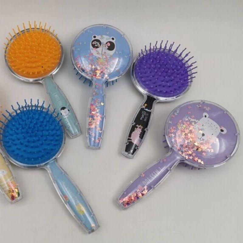 Round transparent glitter powder air cushion massage comb, plastic massage anti-static comb, plastic printed cute airbag comb details Picture