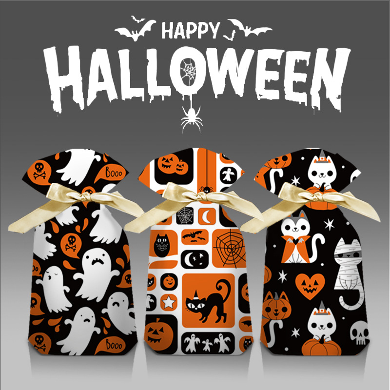 Cross-Border Halloween Ribbon Drawstring Bag Candy Snowflake Crisp Food Bag Gift Gift Bundle Pocket Plastic Bag 50 Pieces details Picture
