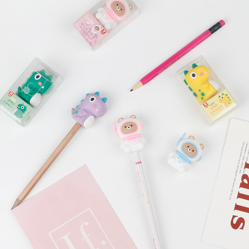 Silicone bear Dinosaur cute shape pencil sharpener Creative stationery Portable sharpener Pencil sharpener details Picture