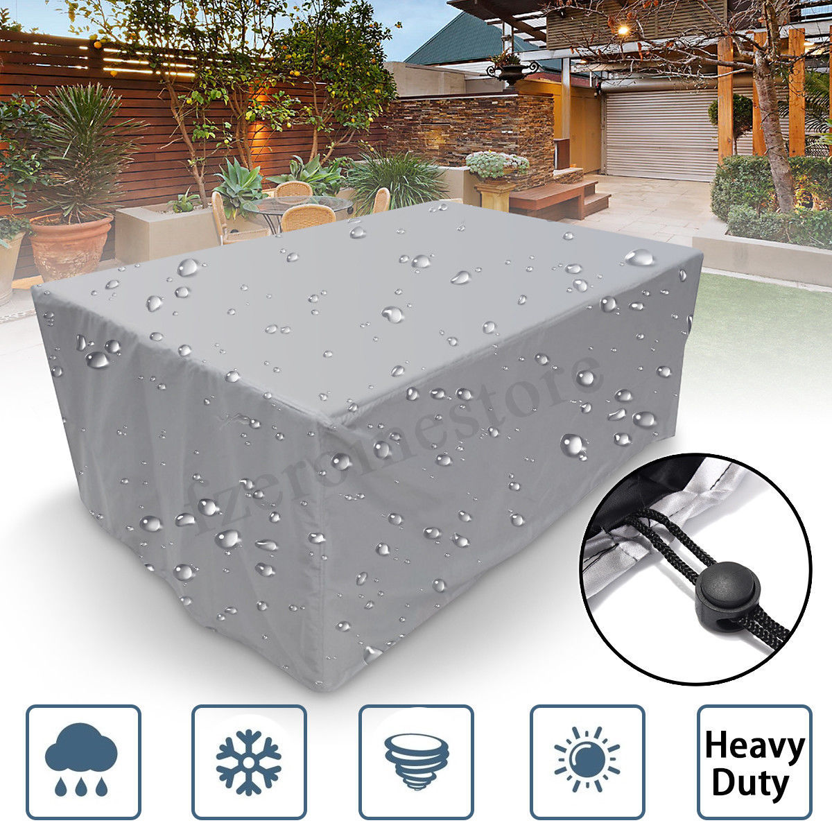 210D Oxford cloth outdoor silver furniture cover garden waterproof cover patio table and chair combination dust cover thumbnail