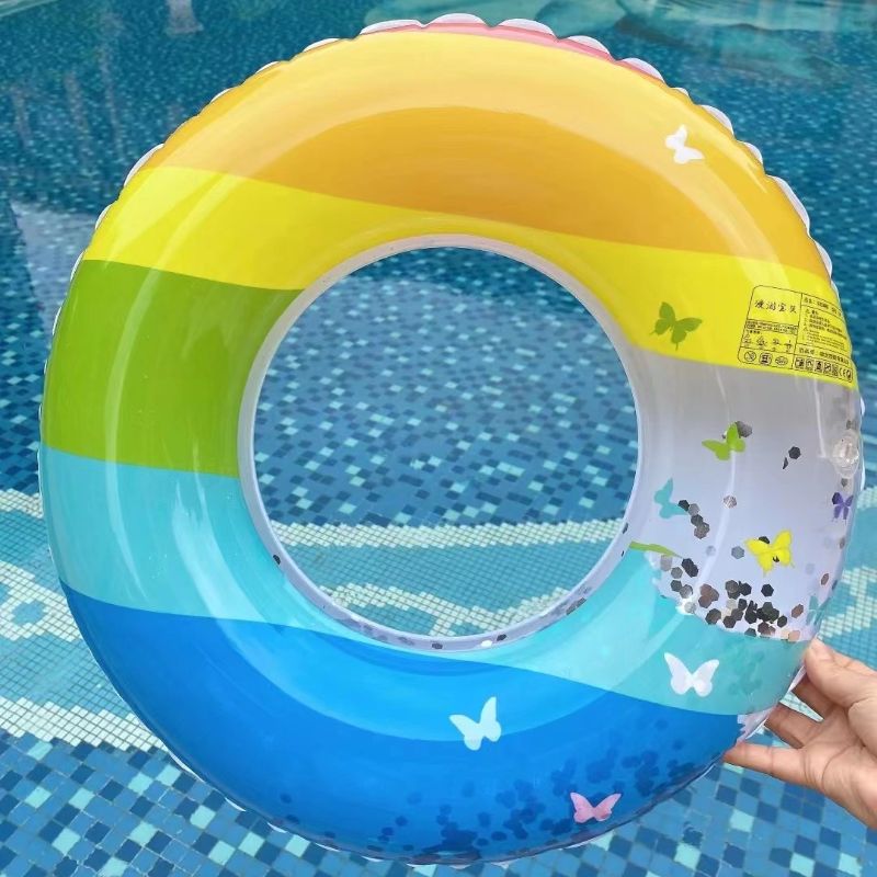 水上用品工厂PVC 70CM 新款加厚彩虹蝴蝶亮片游泳圈 啸龙玩具厂批发直售14图