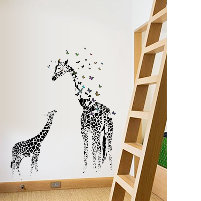 Giraffe butterfly animal wall sticker self-adhesive removable waterproof PVC mural living room and bedroom decoration stickers thumbnail