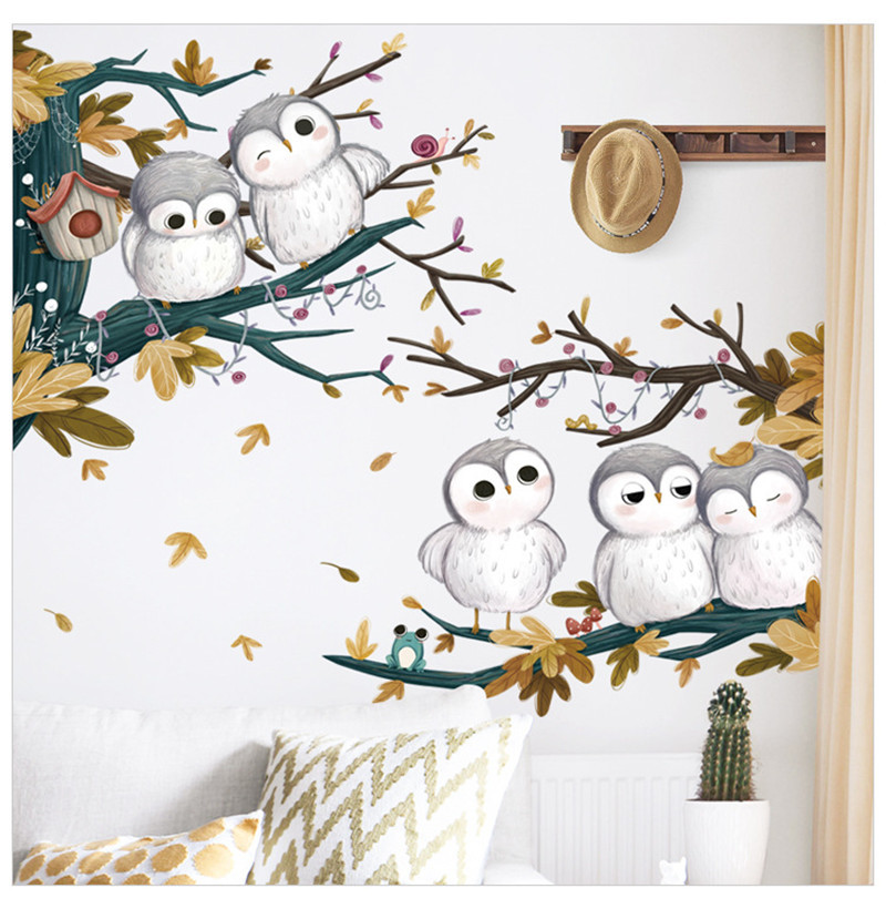 Cartoon Owl branch studio home living room sofa background wall decoration wall decals thumbnail