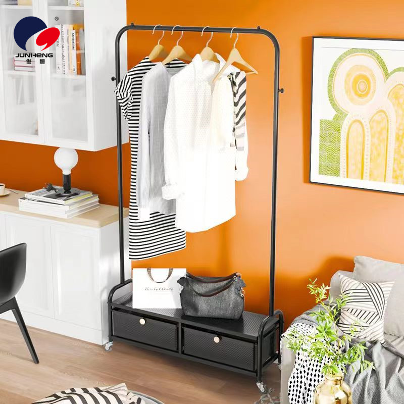 The floor-standing clothes rack for the bedroom is a household multi-layer organizing wonder. It is a storage rack for clothes and hats with drawers and an overnight clothes storage rack Application Scenario