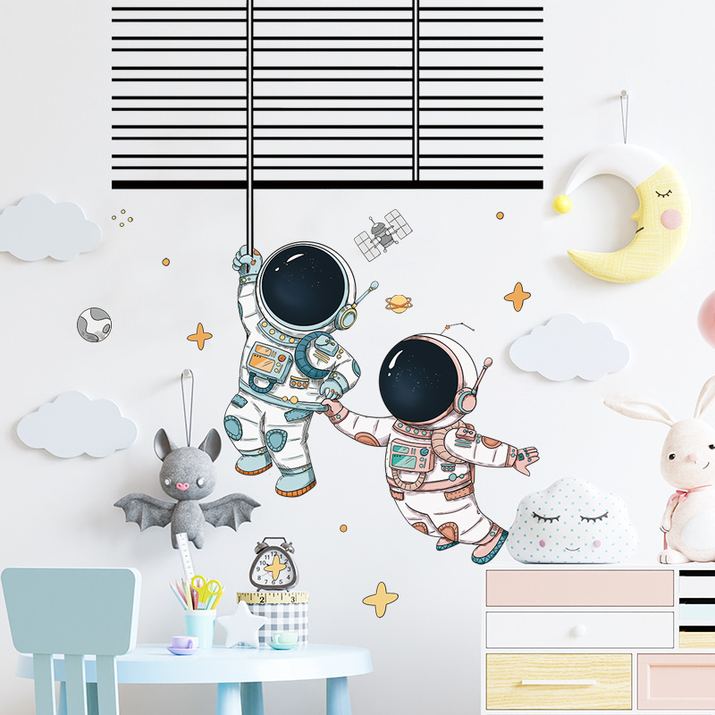 New cartoon astronaut pilot waterproof sticker children's room kindergarten space wall sticker theme classroom thumbnail