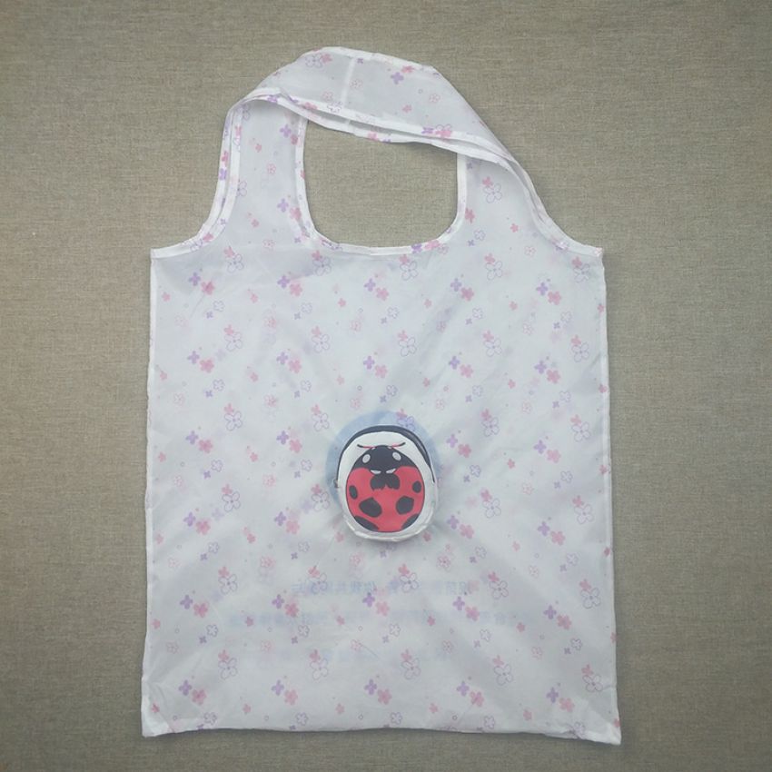 Custom gift animal cute cartoon ladybird storage bag folding polyester printed LOGO on portable shopping bag thumbnail