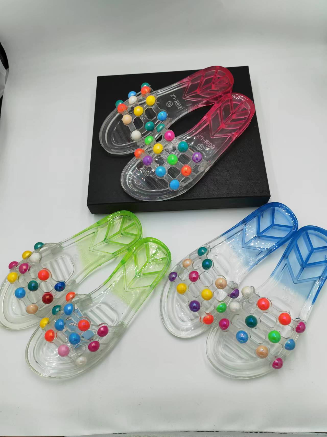 Children's crystal slippers summer girls wear flat-bottom wedge heel crystal slippers Girl heart Princess Crystal Beach pearl slippers thumbnail