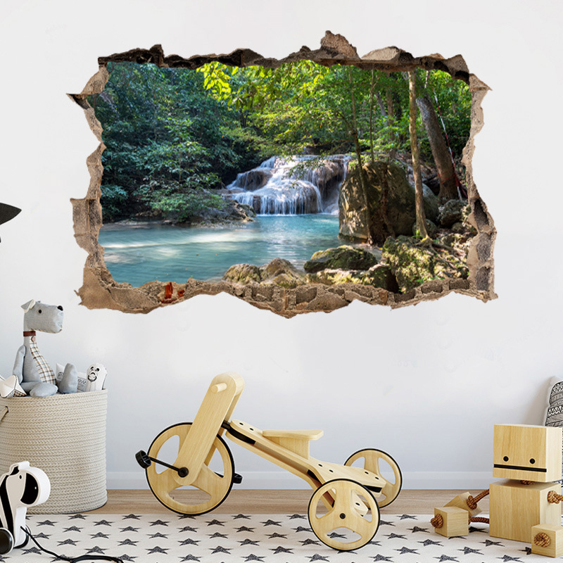 3D broken wall scenic waterfall wall stickers living room and bedroom self-adhesive removable decorative stickers thumbnail
