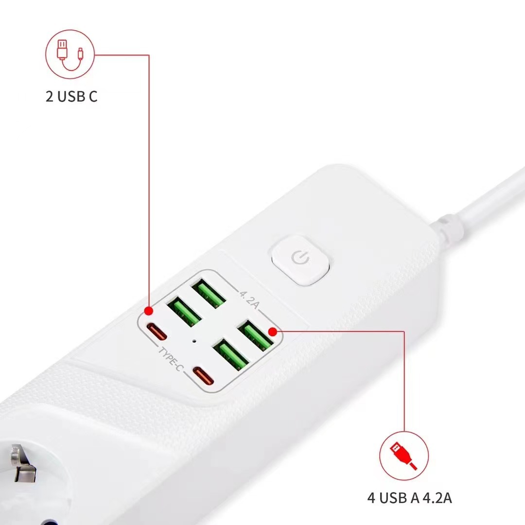 Multifunctional Usb German Standard Special Hole Socket Overload Protection Extension Cable Typec High-Power Plug European Standard Pin Specification drawing