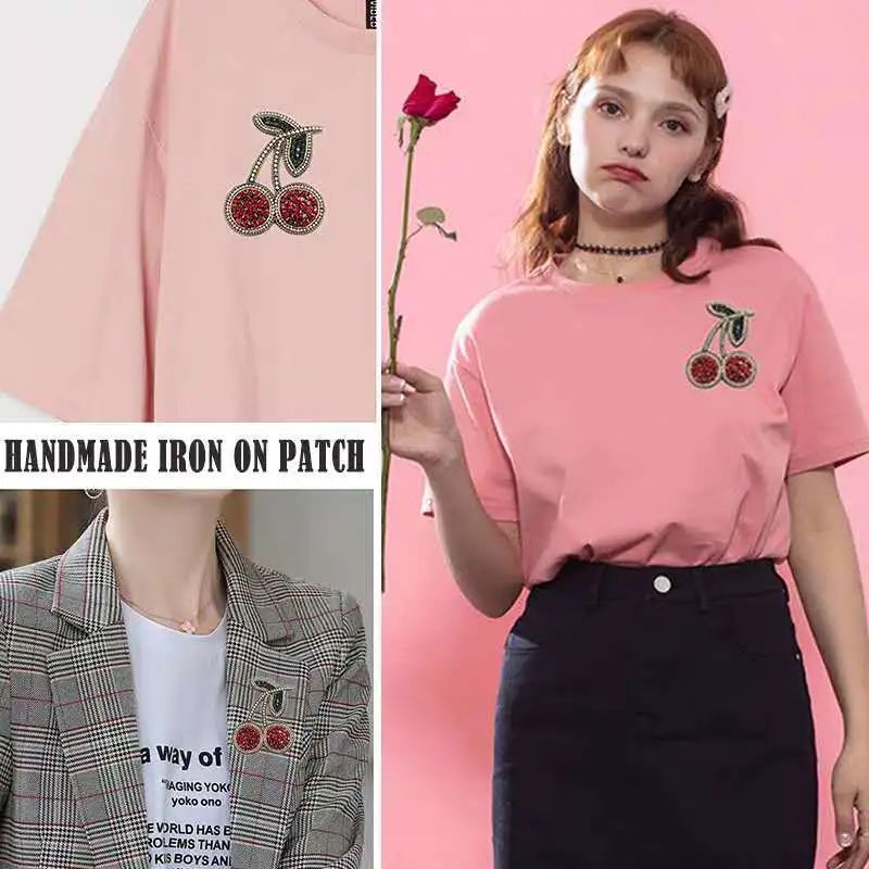 New Rhinestone Claw Drill Fruit Cherry Nail Bead Cloth Patch Brooch Coat T-Shirt Collar Diy Clothing Accessories Diamond Patch Specification drawing