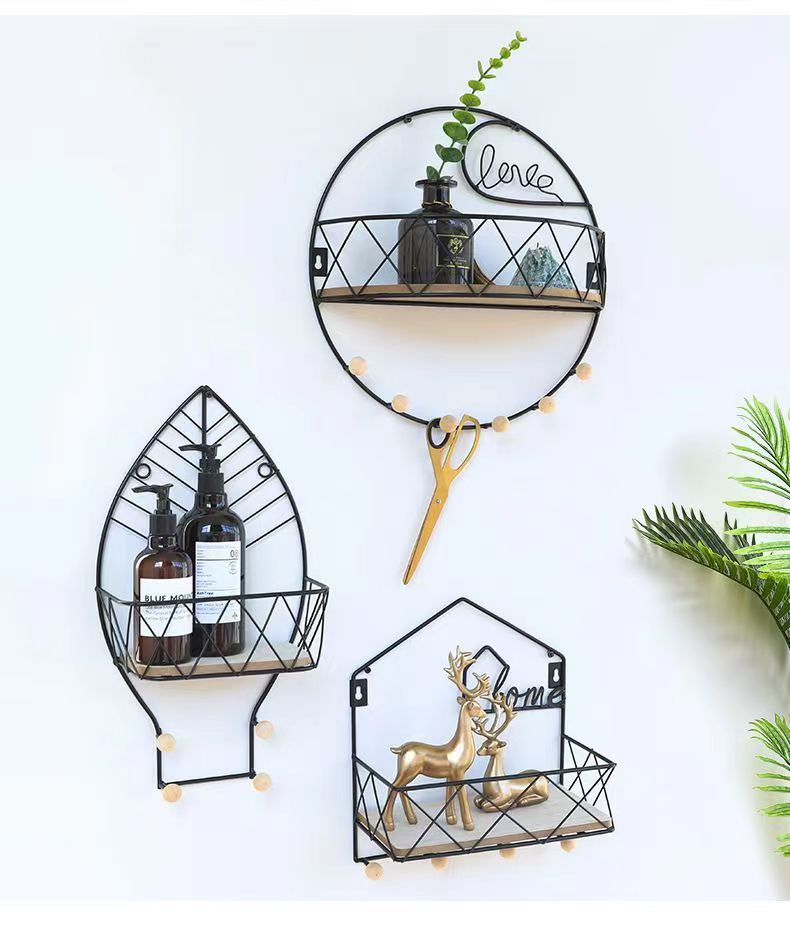 Creative wall shelves without drilling, ironwork wall hanging baskets for living rooms and bedrooms, and wall cosmetic storage hanging racks pic 5