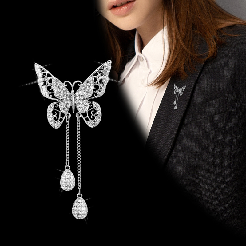Yang Chaoyue the same elegant butterfly tassel fixed brooch atmosphere female Japanese and Korean fashion corsage 2022 new trend thumbnail
