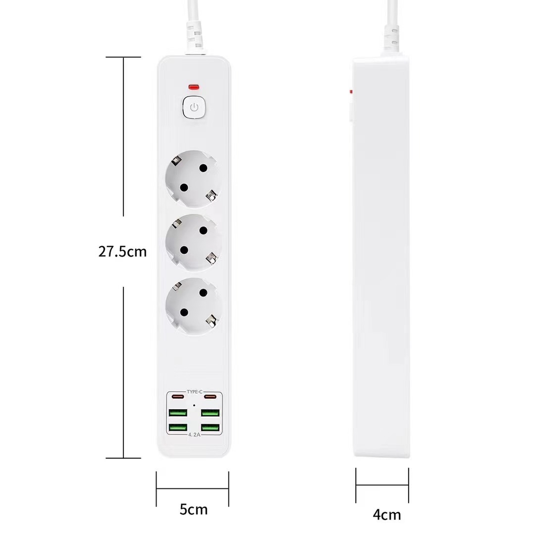 European Special Hole Multi-Function Row Plug German Standard Socket Type-C Charging Overload Protection Extension Cable For Foreign Trade Item Picture