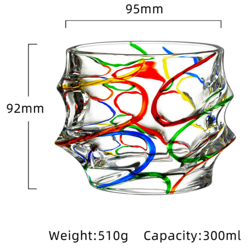 25# Hand-Painted Seven-Color Striped Crystal Glass, Whisky Glass, Juice Glass, Wine Glass Specification drawing