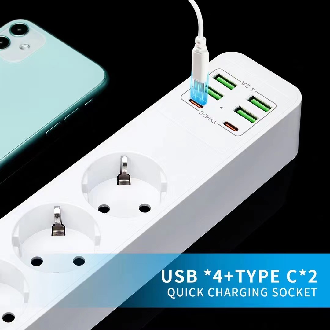 European Special Hole Multi-Function Row Plug German Standard Socket Type-C Charging Overload Protection Extension Cable For Foreign Trade Specification drawing