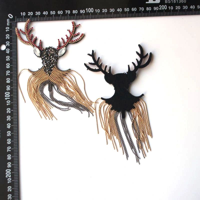 Heavy Industry Sheep Head Bead Tassel Pendant Auspicious Deer Head Epaulette Garment Accessories Headband Decoration Drill Stick Nail Bead Cloth Sticker Specification drawing