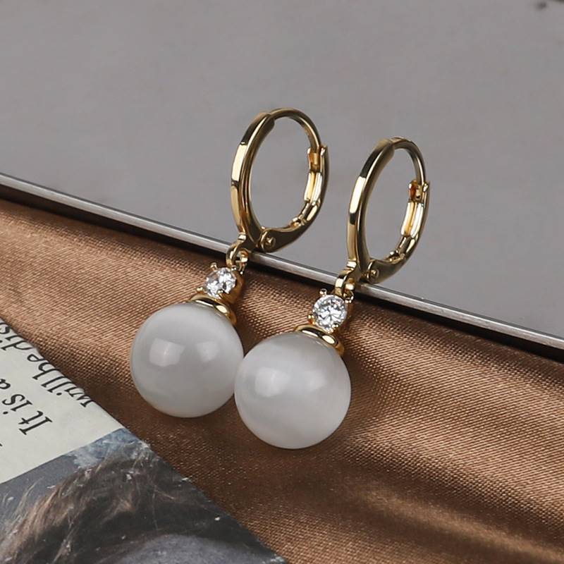 French vintage opal earrings with light luxury high design sense inlaid zircon pendant earrings with small earrings for women thumbnail