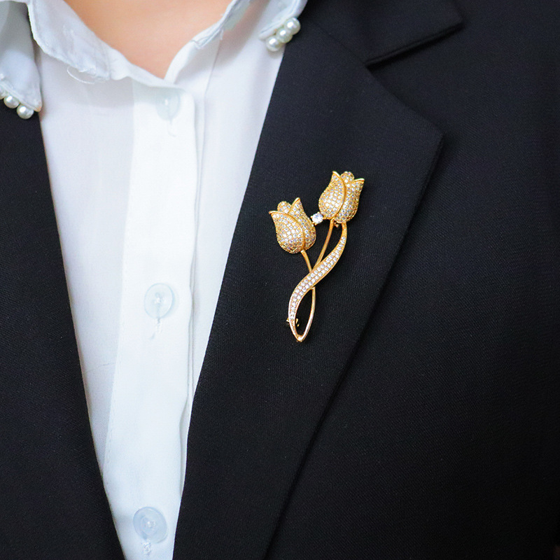Micro inlaid flower pin suit accessories summer corsage 2022 trendy retro romantic fashion tulip brooch women thumbnail
