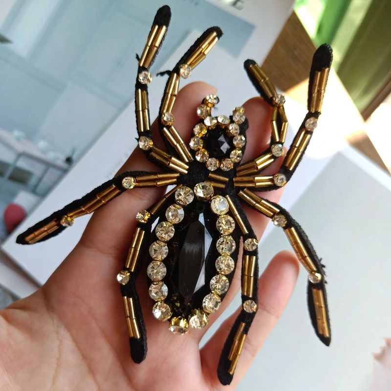 重工3D立体蜘蛛冬季新款毛毛鞋DIY手工钉珠布贴衣服装饰钻