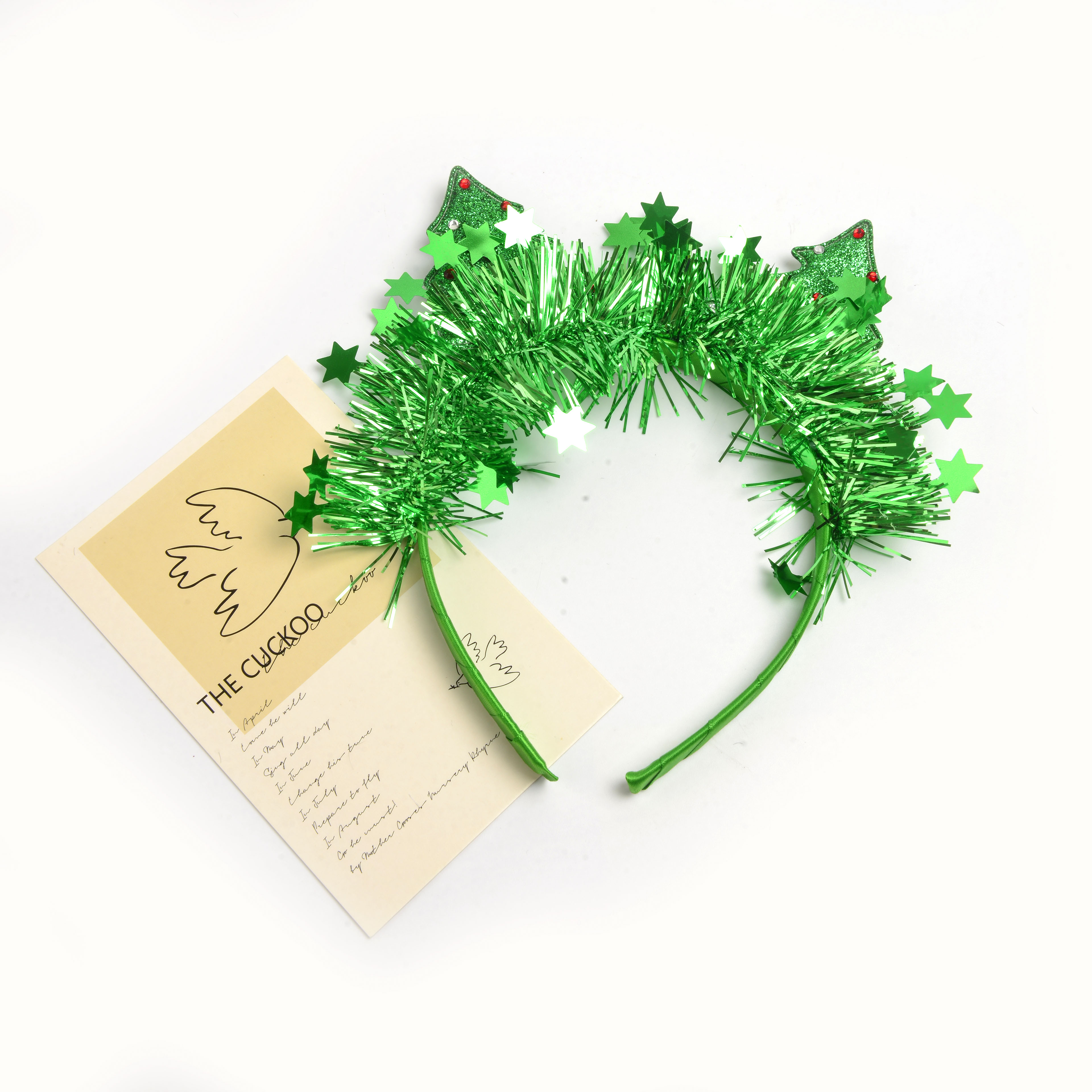 New creative red and green ribbon Christmas tree shape lovely children's decorative headband Christmas holiday party hair accessories wholesale Specification drawing
