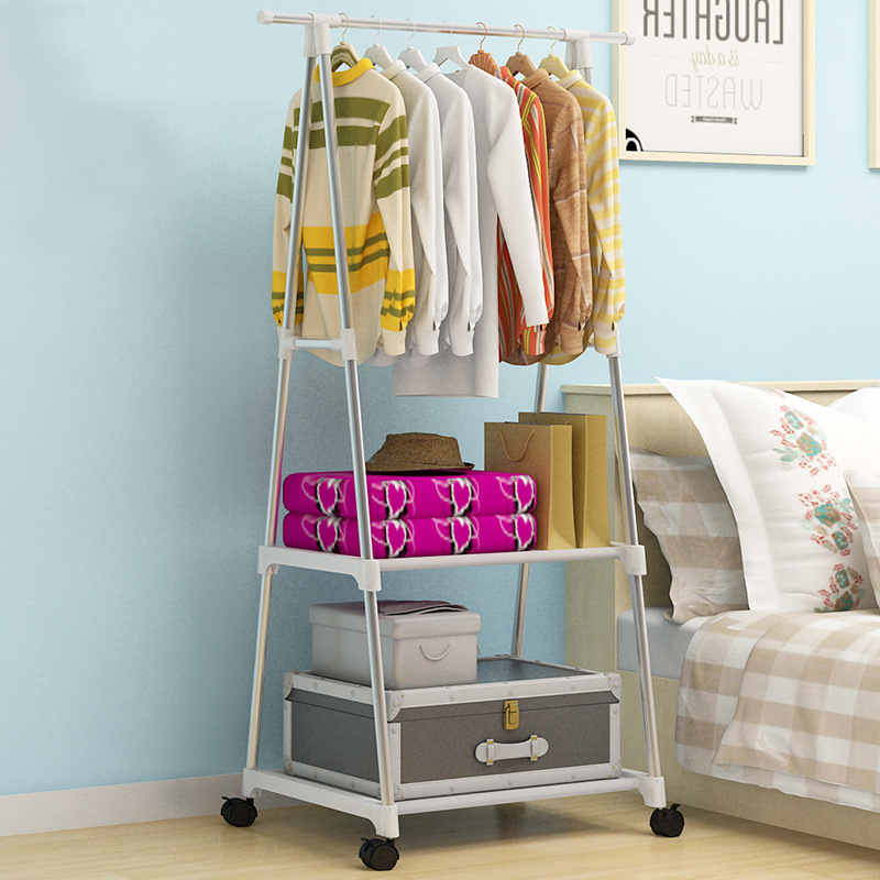 Simple coat and hat rack bedroom clothes rack floor clothes rack iron iron pipe wheel hanger source factory direct sale